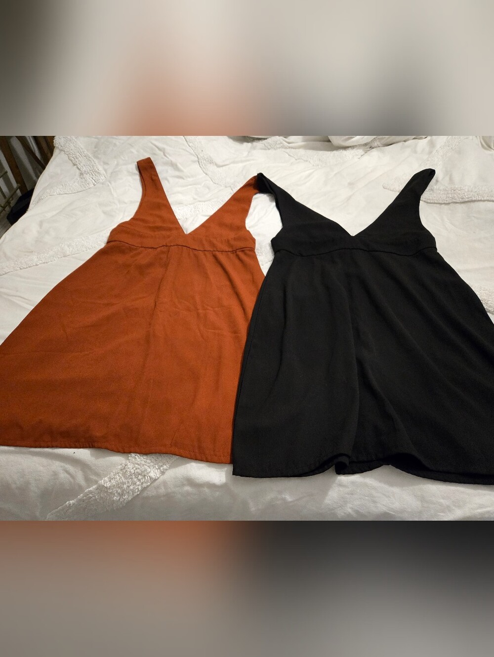 V-Neck A-Line Mini Dress in Rusty Orange and Black